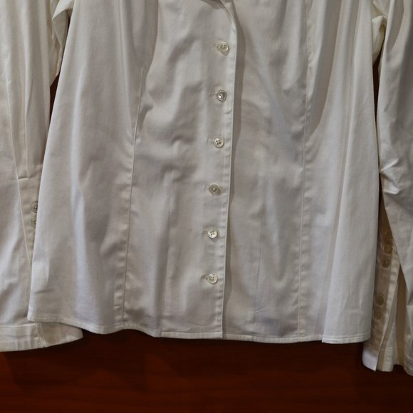 Vintage Eye White Pleated Ruffle Collared Long Sleeve Button Down Shirt Top 10 - Picture 7 of 14